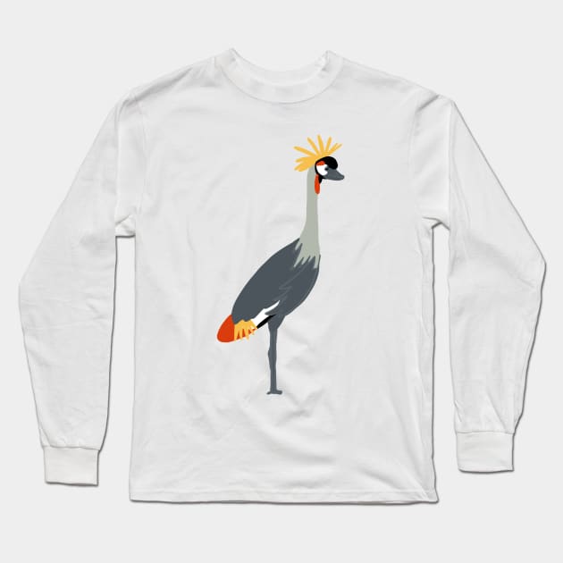 Grey Crowned Crane Long Sleeve T-Shirt by eeliseart